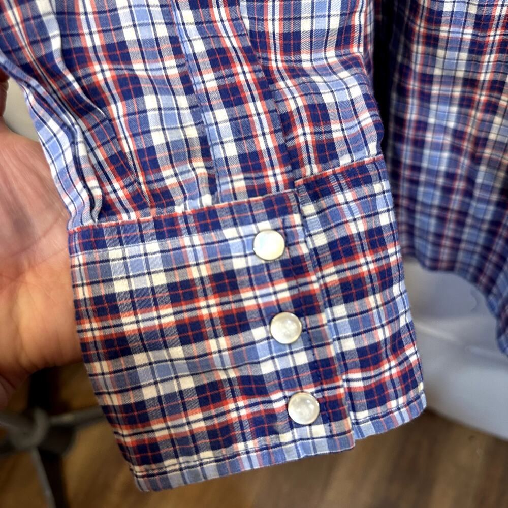 Wrangler Western Pearl Snap Shirt Mens SZ XL Tall Blue Red Plaid Cowboy Rodeo - Picture 4 of 12